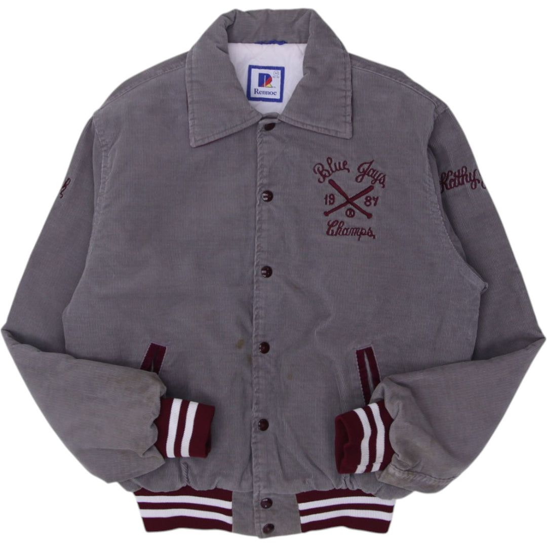 Vintage Mens Rennoc Bomber Jacket Gray Corduroy Blue Jays Champs 1987 | Migration_Jackets | Fashion Rerun