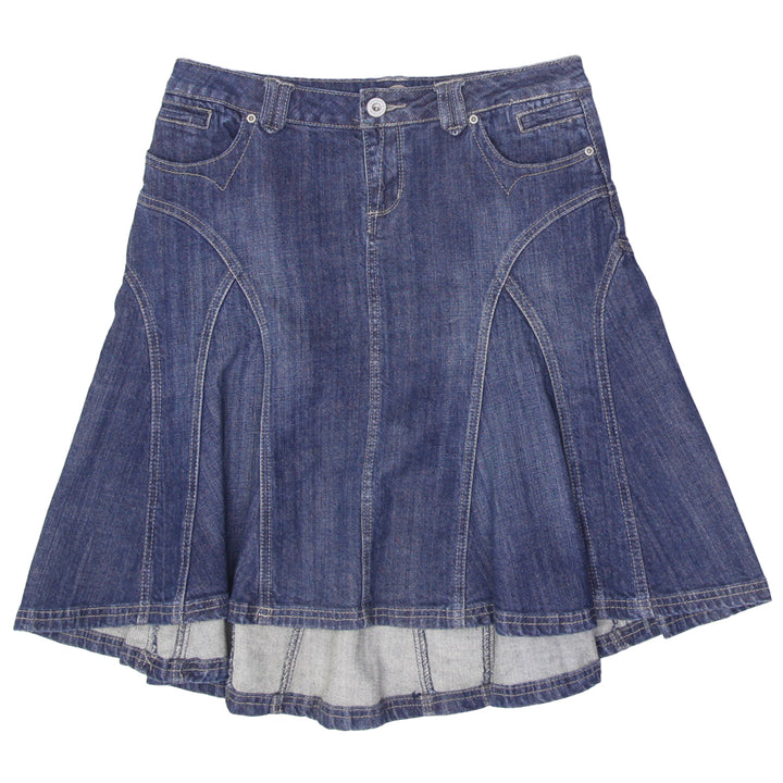 Y2K Ladies Dynamite Ruffle Flared Denim Midi Skirt