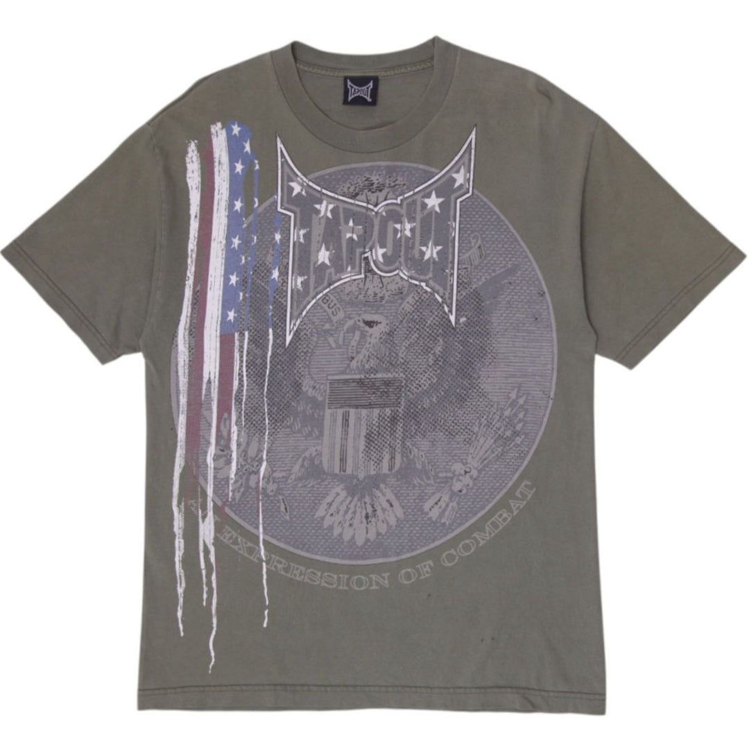 Y2K Mens Tapout Military Olive Green Patriotic Graphic T-Shirt Large