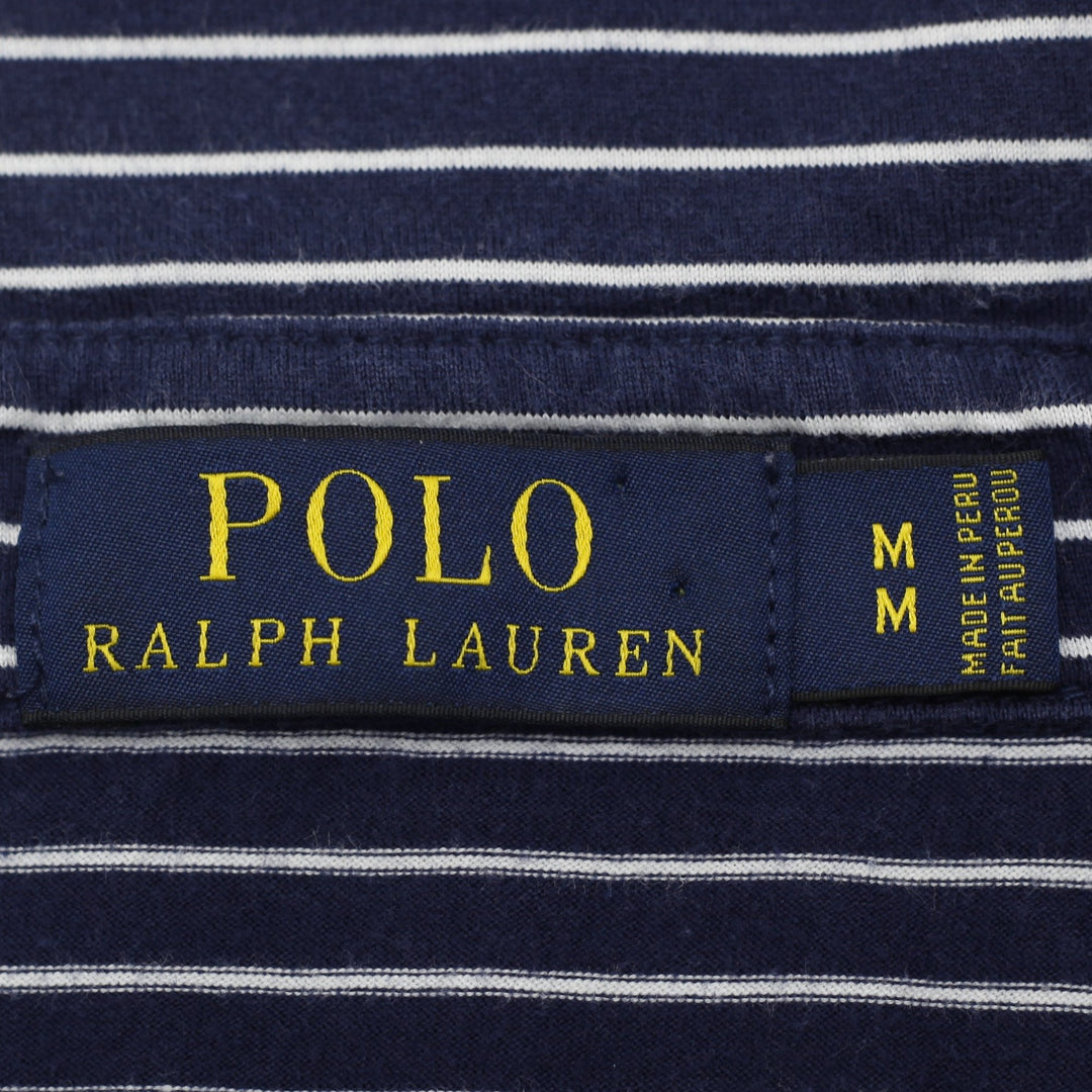 Mens Polo Ralph Lauren Navy & White Striped Pima Cotton Polo T-Shirt Size M