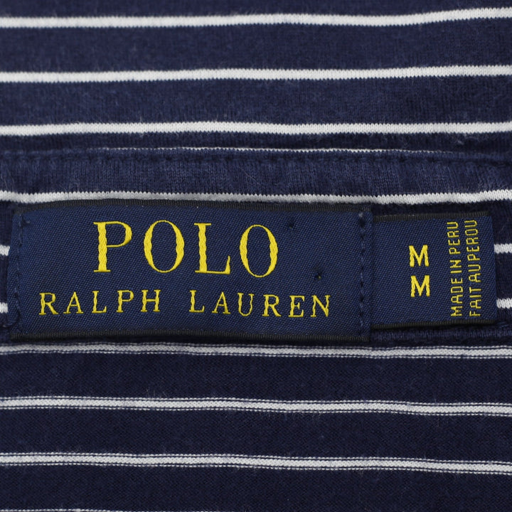 Mens Polo Ralph Lauren Navy & White Striped Pima Cotton Polo T-Shirt Size M