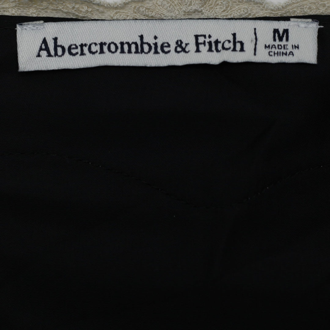 Y2K Ladies Abercrombie & Fitch Black Slip Midi Dress Cream Lace Trim V-Neck M