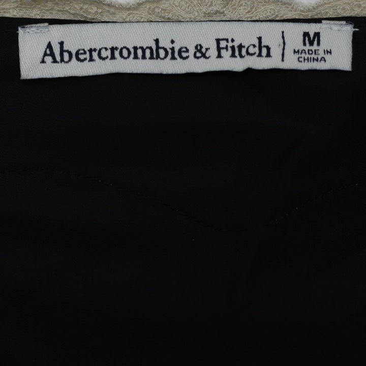 Y2K Ladies Abercrombie & Fitch Black Slip Midi Dress Cream Lace Trim V-Neck M