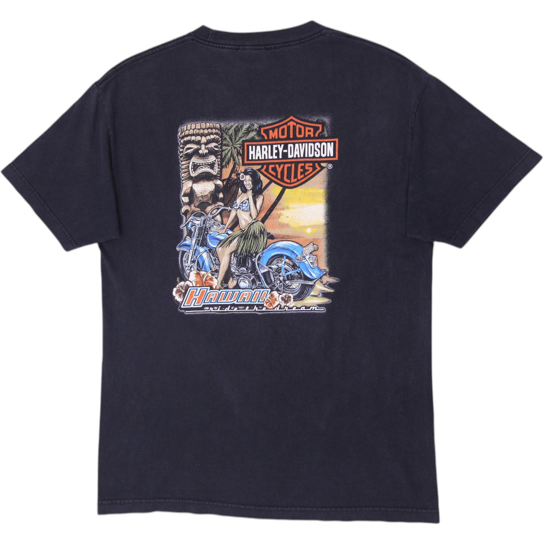 Vintage Mens Harley Davidson Hawaii Hula Girl Tiki Graphic T-Shirt Size L
