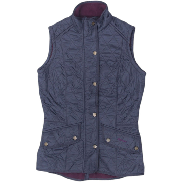 Ladies Barbour Quilted Vest Gray Snap Button Pockets Lightweight