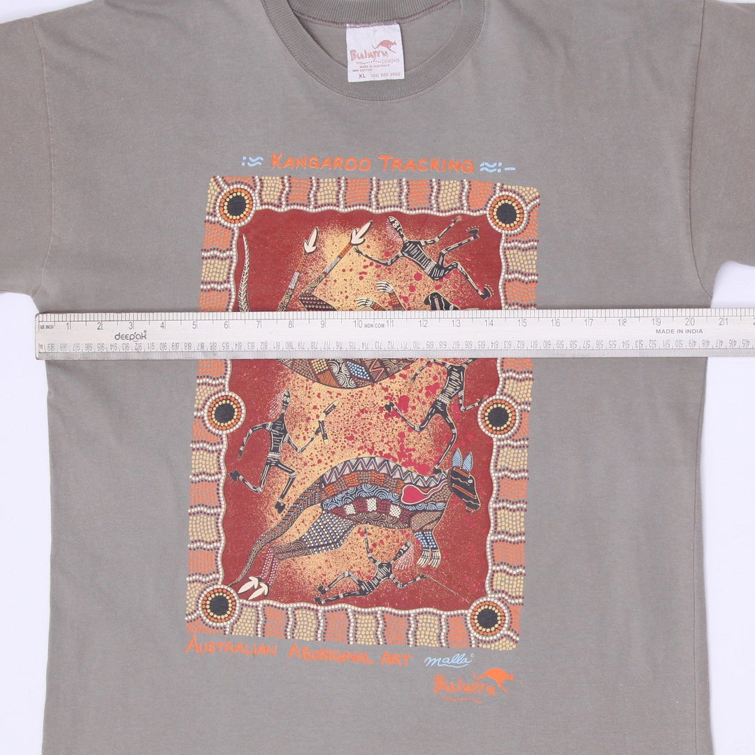 Vintage Mens Bularuu T-Shirt Gray Aboriginal Art Graphic