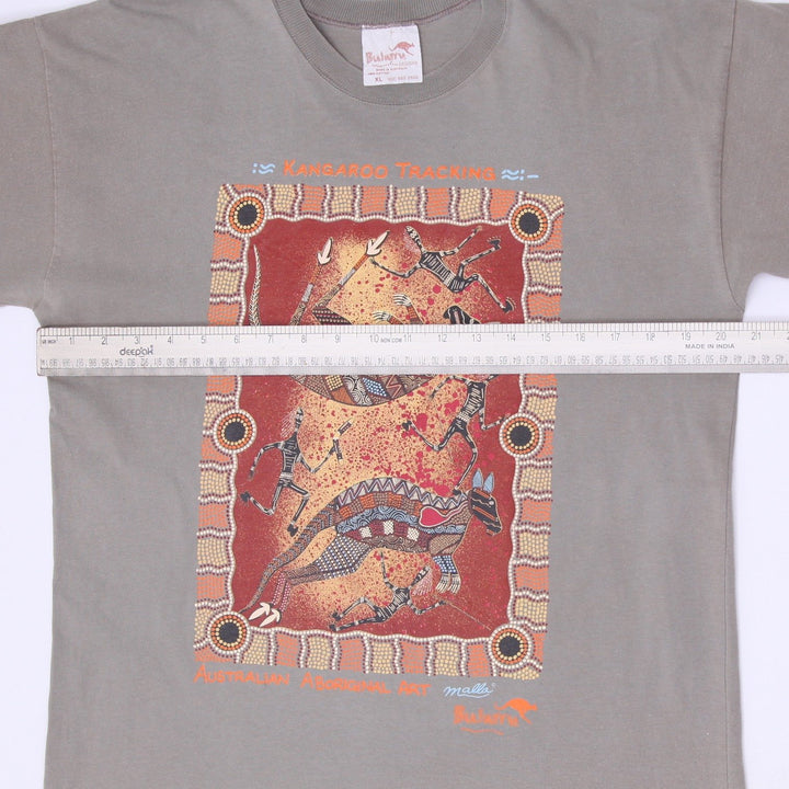 Vintage Mens Bularuu T-Shirt Gray Aboriginal Art Graphic