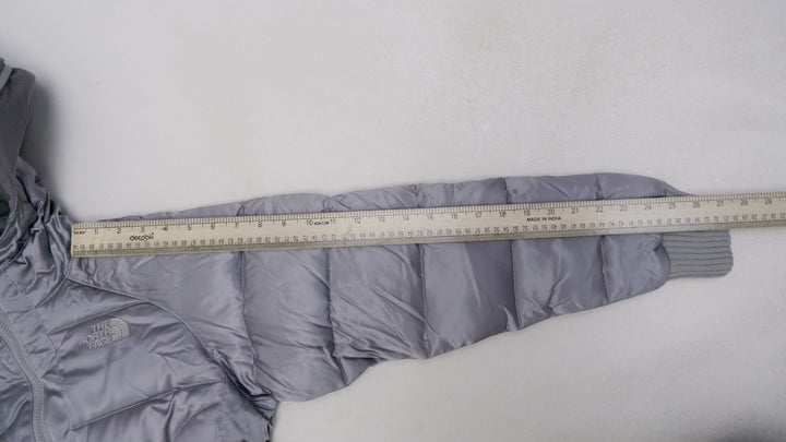 Ladies The North Face Puffer Jacket Silver Insulated Hooded Lightweight