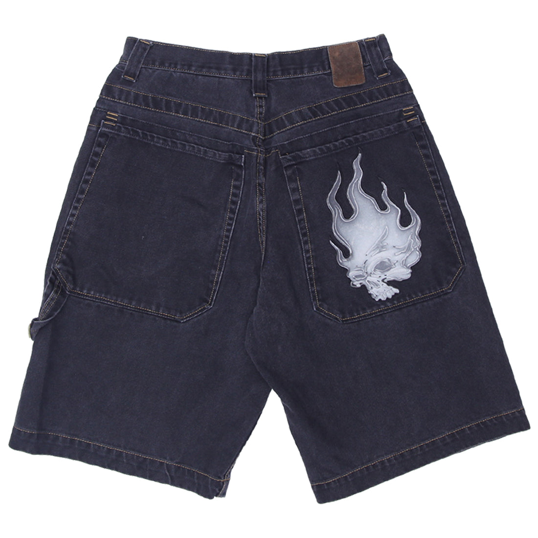 Shop Vintage JNCO Flaming Skull Patched Black Denim Shorts