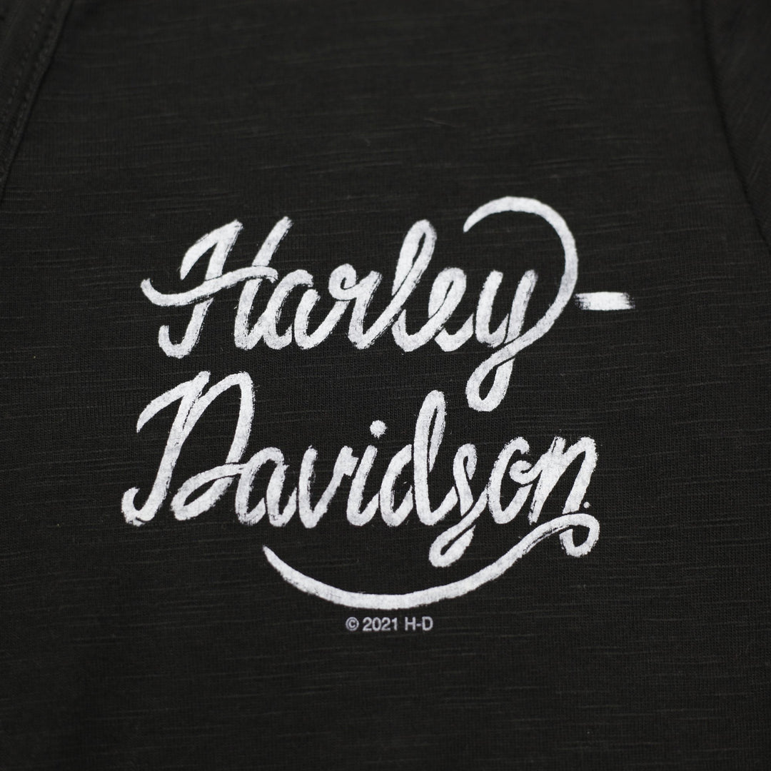 Ladies Harley Davidson Long Sleeve Top Black Graphic Tee
