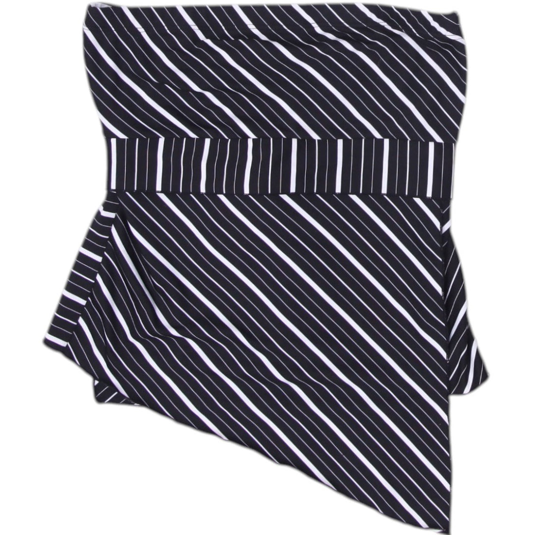 Y2K Ladies Asymmetric Tied Waist Striped Black Top Size M | Migration_Tops | Fashion Rerun