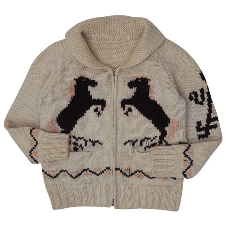 Vintage Cream Hand Knit Horse Cowichan Ladies Sweater