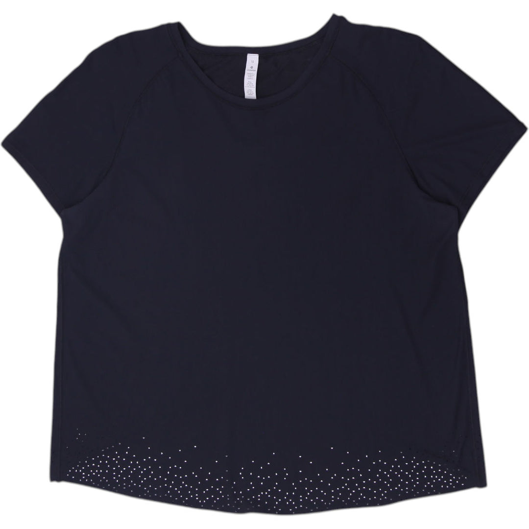 Ladies Lululemon Short-Sleeve Training T-Shirt Laser Cut Perforated Hem Black