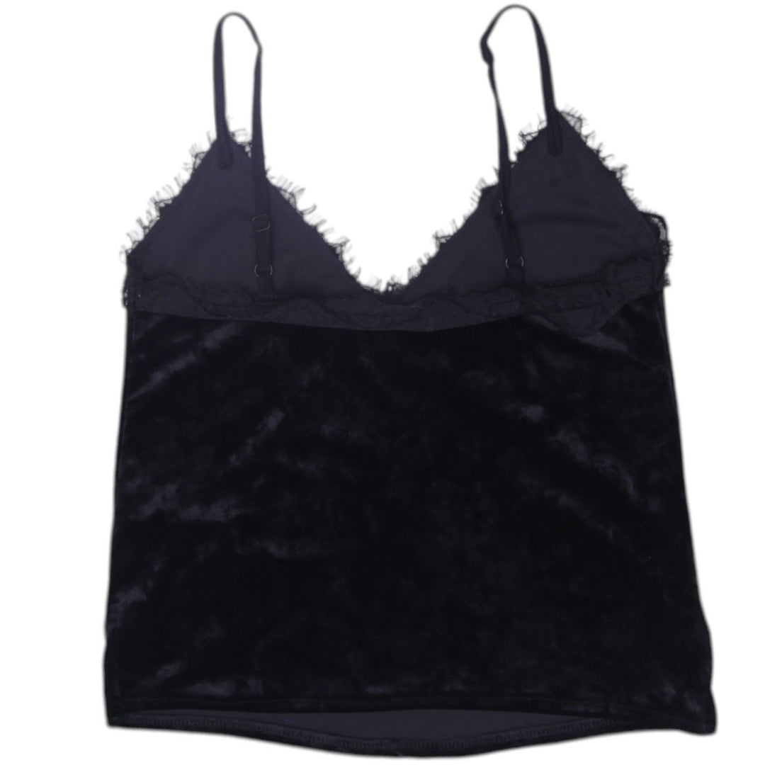 Y2K Ladies So Sexy Black Velvet Lace Trim Sleeveless Strappy Top | Migration_Y2K Tops - Side View | Fashion Rerun