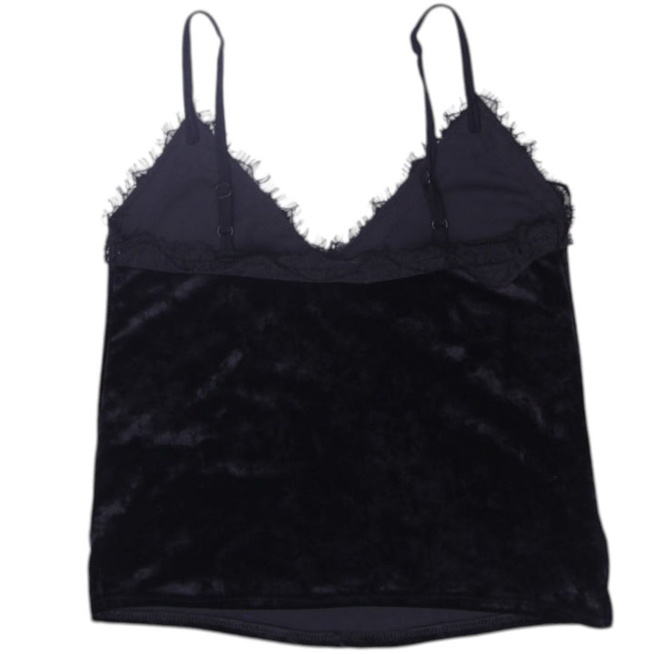 Y2K Ladies So Sexy Black Velvet Lace Trim Sleeveless Strappy Top | Migration_Y2K Tops - Side View | Fashion Rerun