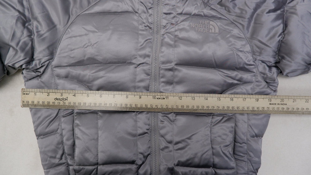 Ladies The North Face Puffer Jacket Silver Insulated Hooded Lightweight