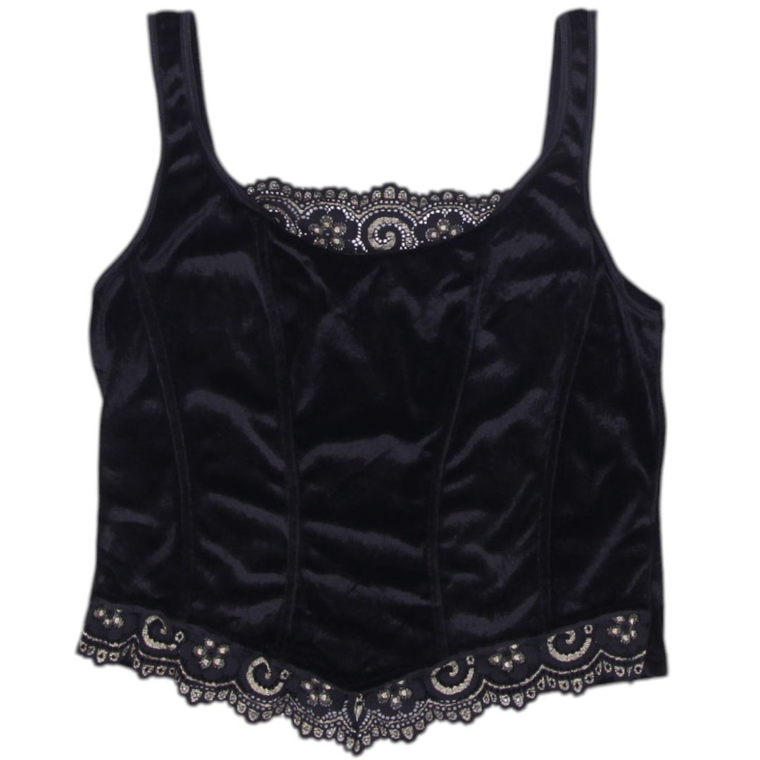 Y2K Ladies Velvet Lace Crop Top Size M | Migration_Y2K Tops | Fashion Rerun