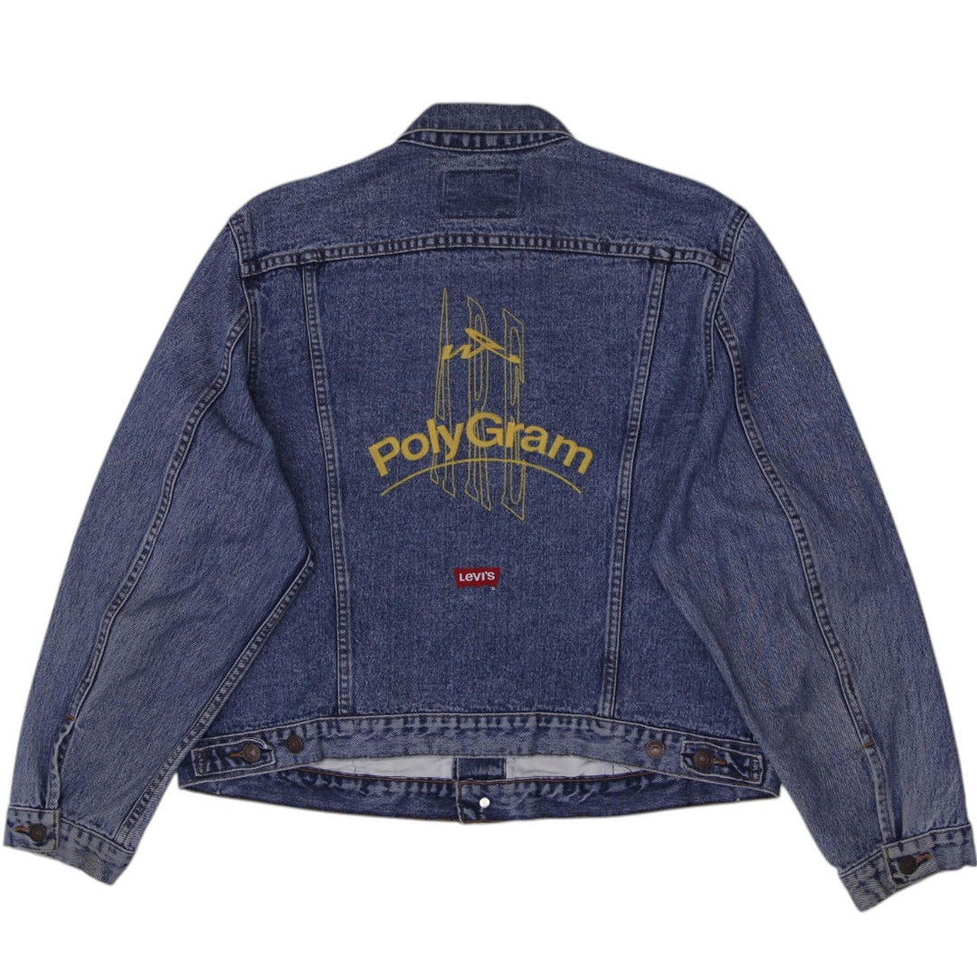 Vintage Levis Trucker Jacket Washed Blue Denim PolyGram Graphic