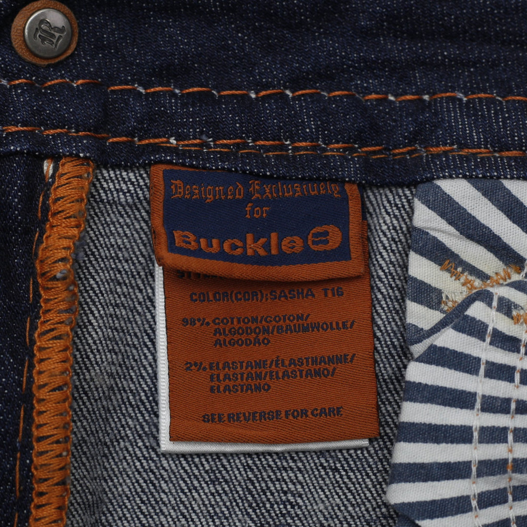 Y2K Ladies Rock Revival Buckle Sasha Straight Thick Contrast Stitch Jeans 29