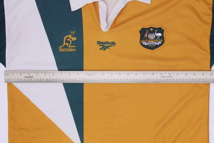 Vintage Mens Reebok Wallabies Rugby T-Shirt Green Gold Logo Australia Size XL