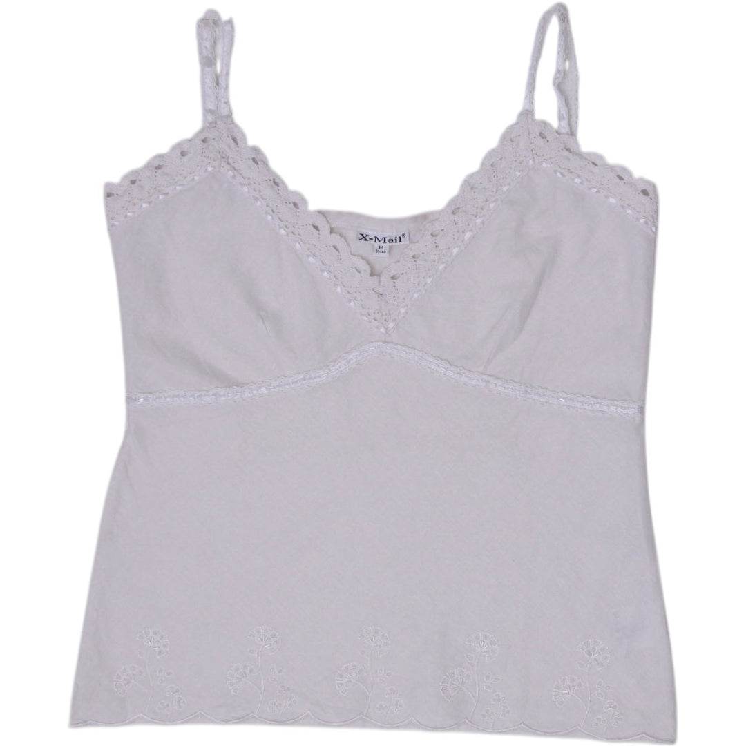 Y2K Ladies X-Mail Eyelet Lace Camisole Top with Crochet Trim