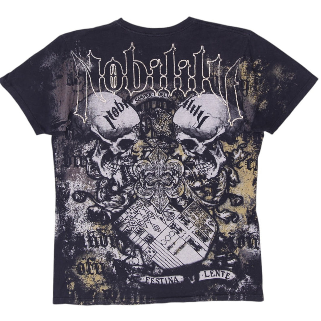 Y2K Mens Nobility Skull Fleur De Lis Heraldic T-Shirt Size L