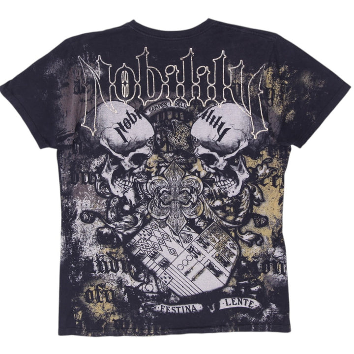 Y2K Mens Nobility Skull Fleur De Lis Heraldic T-Shirt Size L