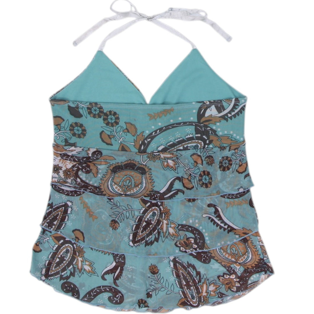 Y2K Ladies Paisley Sheer Tie  Halter Top Size M | Migration_Y2K Tops - Side View | Fashion Rerun