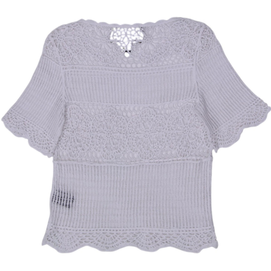 Y2K Ladies James Coviello New York White 100% Cotton Crochet Knit Top Size XS