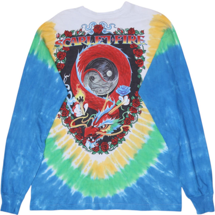 Vintage 90 Grateful Dead Scarlet Fire Tie-Dye Long Sleeve T-Shirt XL Liquid Blue Made In USA