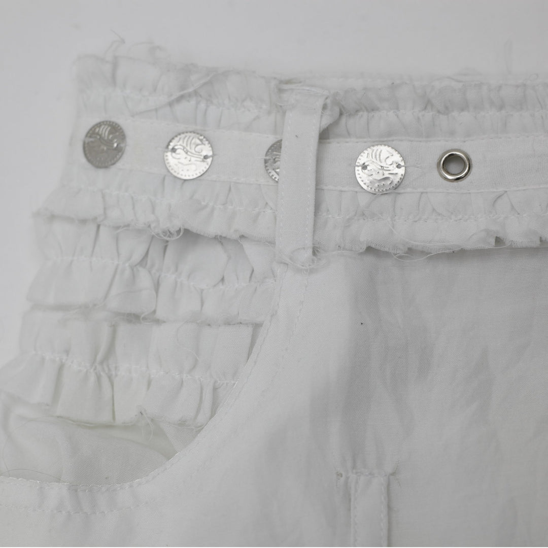 Y2K Ladies Holly Collection White Tiered Ruffle Skirt Belted Size M