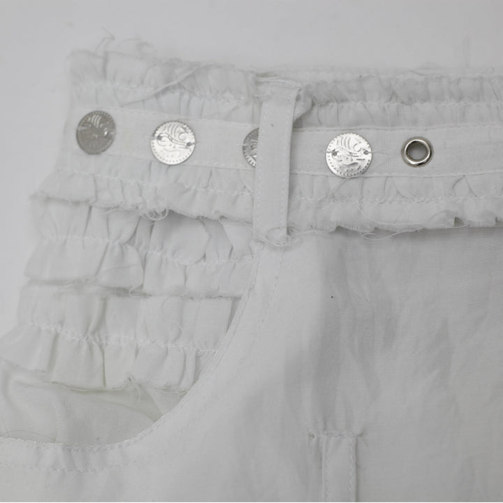 Y2K Ladies Holly Collection White Tiered Ruffle Skirt Belted Size M