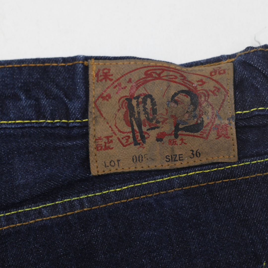 Mens Evisu Jeans Navy Straight Fit Denim 36 Waist Baggy Fit