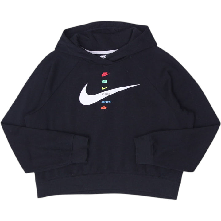 Ladies Nike Swoosh Logo Black Pullover Crop Hoodie Size M
