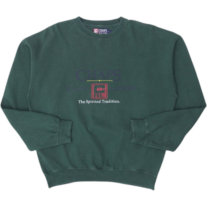 Mens Chaps Ralph Lauren Sweatshirt Green Logo Cotton Blend Size L