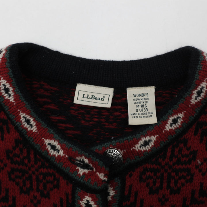 Vintage Ladies L.L. Bean Red Black Merino Wool Nordic Cardigan Sweater M | Migration_Jumper & Knitwear - Back | Fashion Rerun