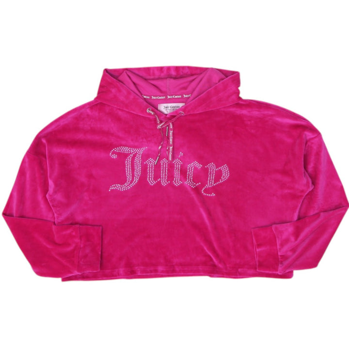 Y2K Ladies Juicy Couture Rhinestone Logo  Velour Hoodie Size M