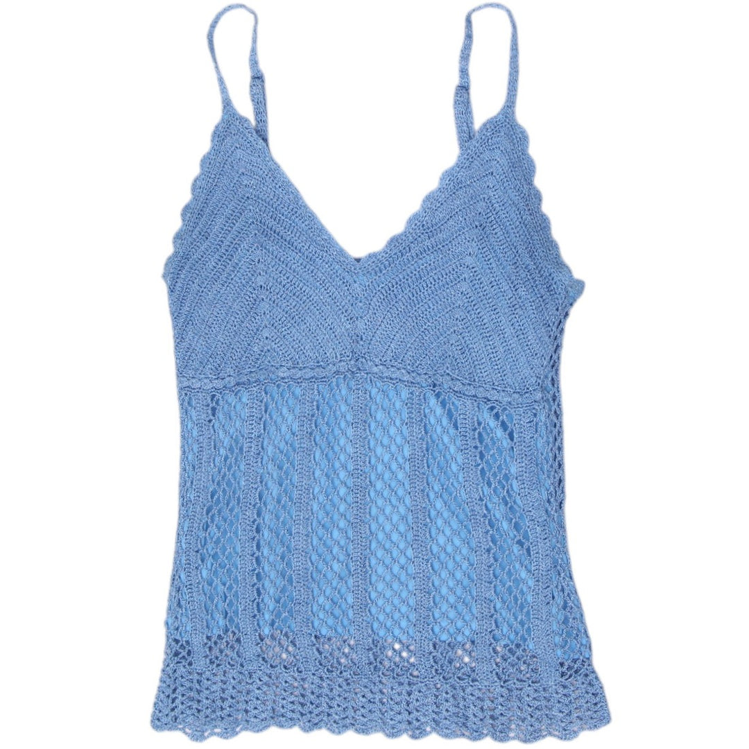 Y2K Ladies Le Chateau Open Weave Crochet Layered Cami Tank Top Size L