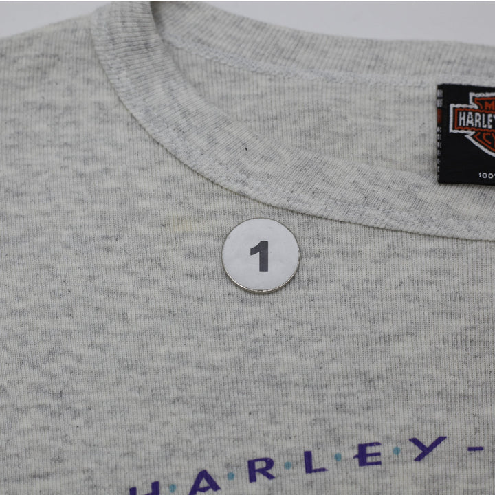 Ladies Harley Davidson Heather Gray Lettuce Edge Long Sleeve Top Graphic