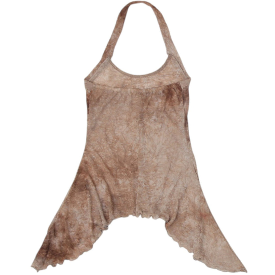 Y2K Ladies Tank Top Brown Tie Dye Asymmetric Hem Size XS