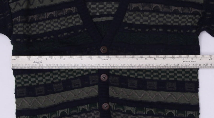 Vintage Rapp Cardigan Navy Green Geometric Knitwear Medium Made In Australia | Migration_Knitwear & Sweaters | Fashion Rerun