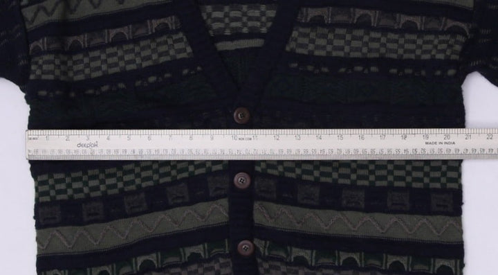 Vintage Rapp Cardigan Navy Green Geometric Knitwear Medium Made In Australia | Migration_Knitwear & Sweaters | Fashion Rerun