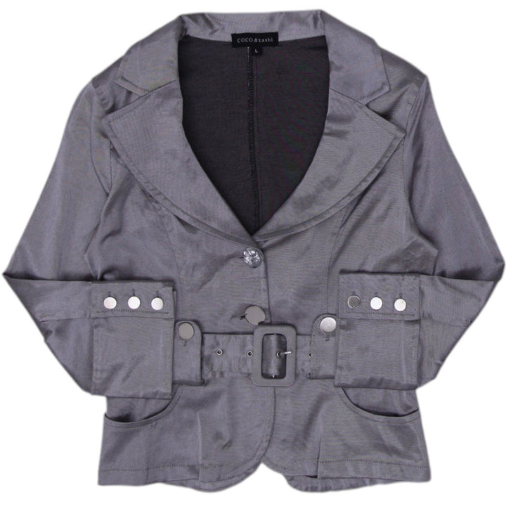 Y2K Gray Belted Fitted Jacket - Size L | Migration_Jackets | Fashion Rerun