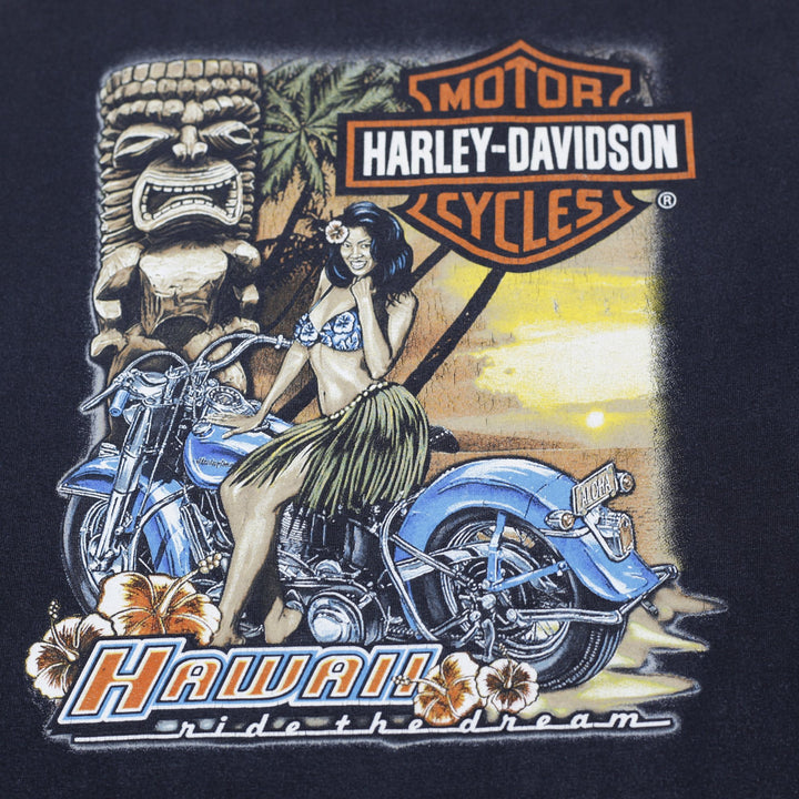 Vintage Mens Harley Davidson Hawaii Hula Girl Tiki Graphic T-Shirt Size L
