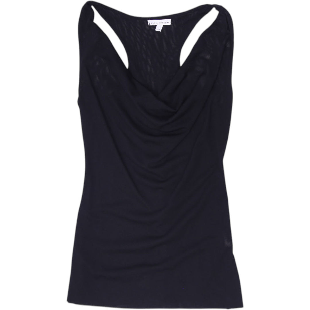 Y2K Ladies Warehouse One Black Racerback Drape Cowl Neck Tank Top Size Small
