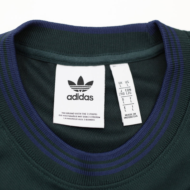 Mens Adidas Logo Pocket T-Shirt Green Striped Crew Neck Size L