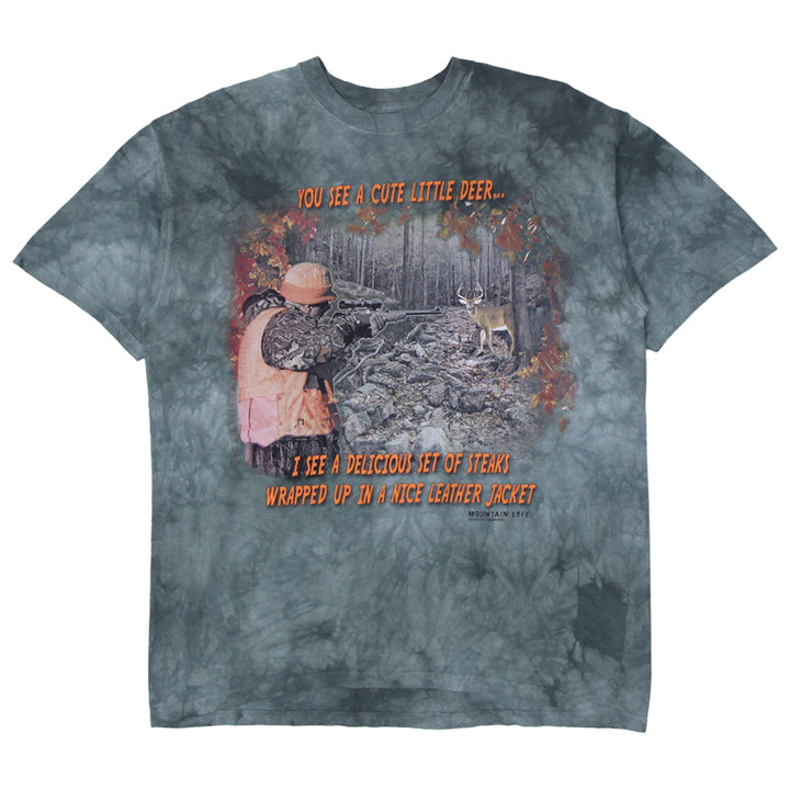 Mens The Mountain Cute Small Little Deer Steak Leather Jacket Green Tie Dye T-Shirt