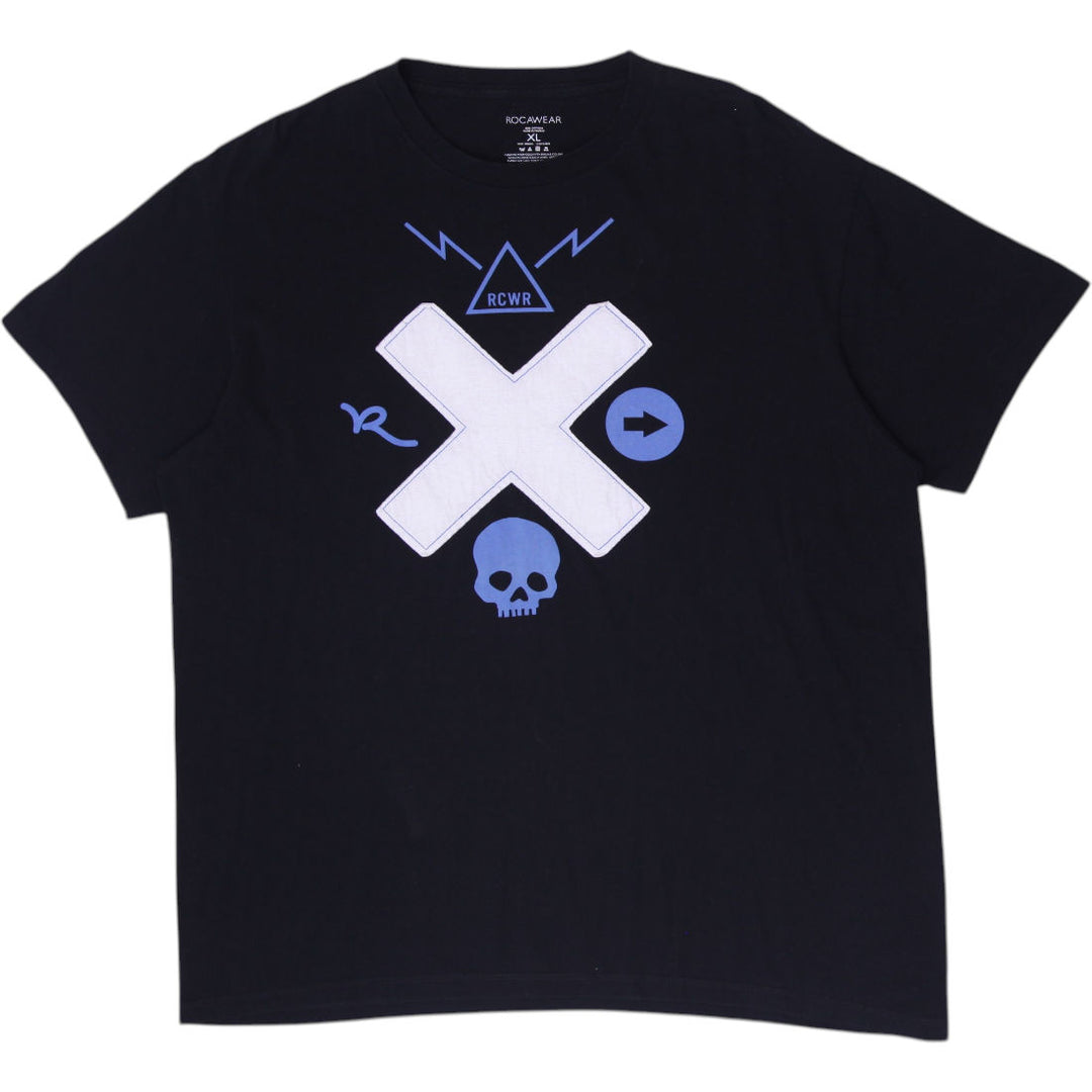 Y2K Mens Rocawear T-Shirt Black Graphic Skull Cotton