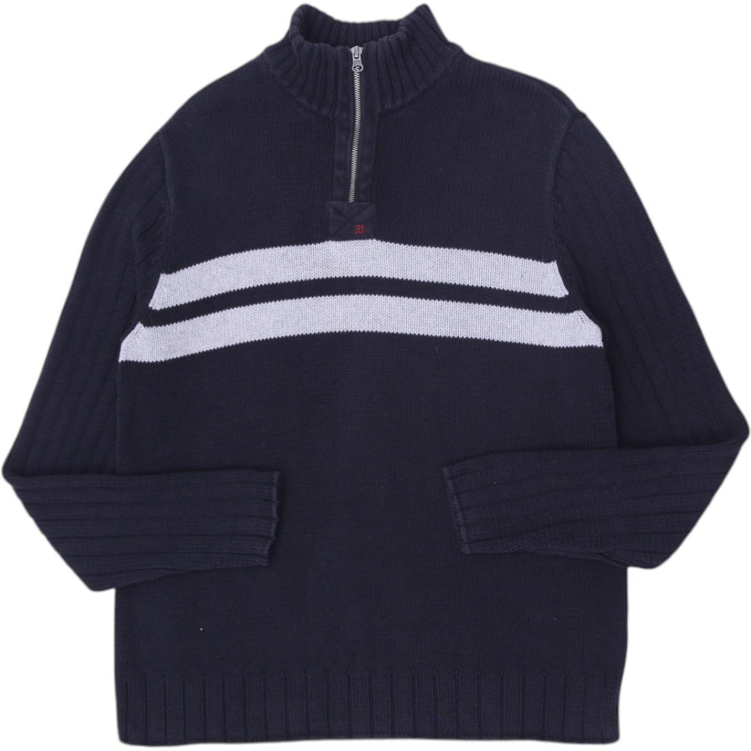 Vintage Mens Polo Jeans Company Sweater Black Striped Knit 1/4 Zip XL | Migration_Jumper & Knitwear | Fashion Rerun