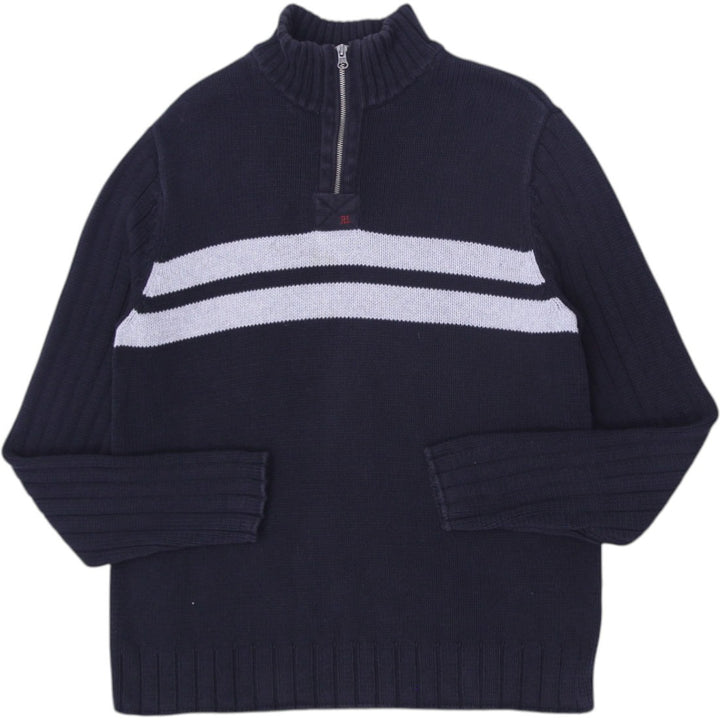 Vintage Mens Polo Jeans Company Sweater Black Striped Knit 1/4 Zip XL | Migration_Jumper & Knitwear | Fashion Rerun